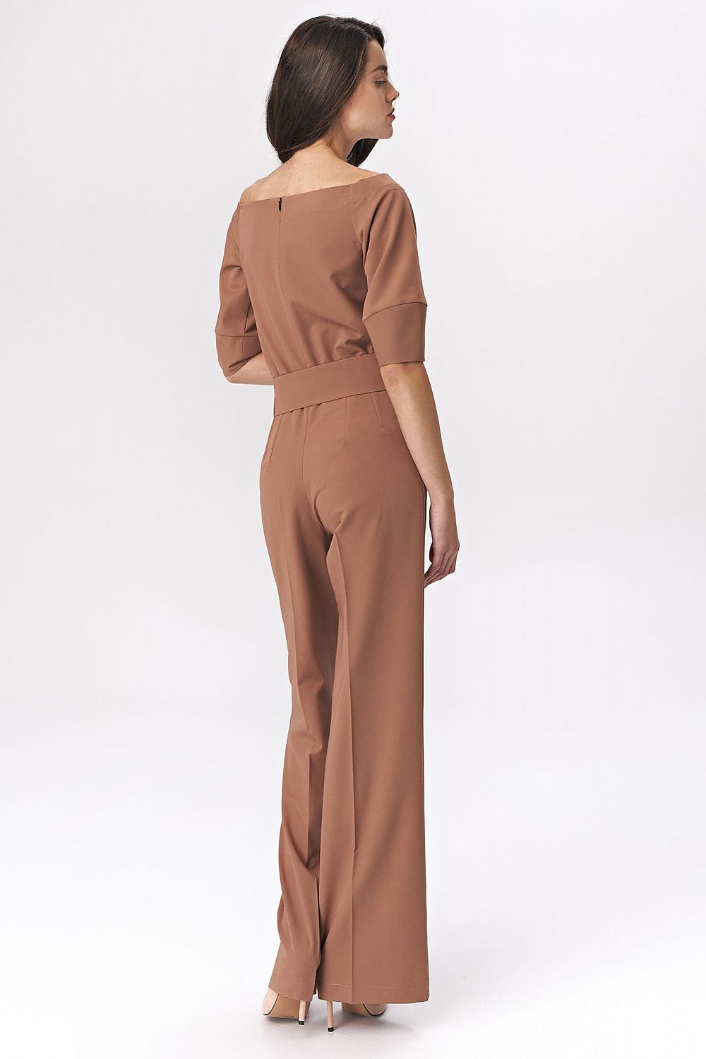 Cold shoulder jumbsuit / Nife til dame fra MS StyleHaven, laget av polyester; Viskose; Elastan-1, farge Brun, størrelse 36, med long ermer, perfekt til casual; dress