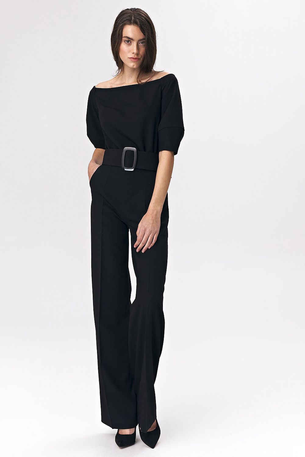 Cold shoulder jumbsuit / Nife til dame fra MS StyleHaven, laget av polyester; Viskose; Elastan-1, farge Brun, størrelse 38, med long ermer, perfekt til casual; dress