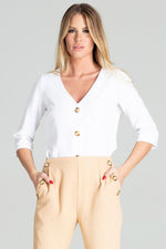 Naya – Klassisk hvit 3/4-ermet skjorte fra Roco Fashion til dame fra MS StyleHaven, laget av polyester, farge Hvit, størrelse s, med long ermer, perfekt til casual; dress