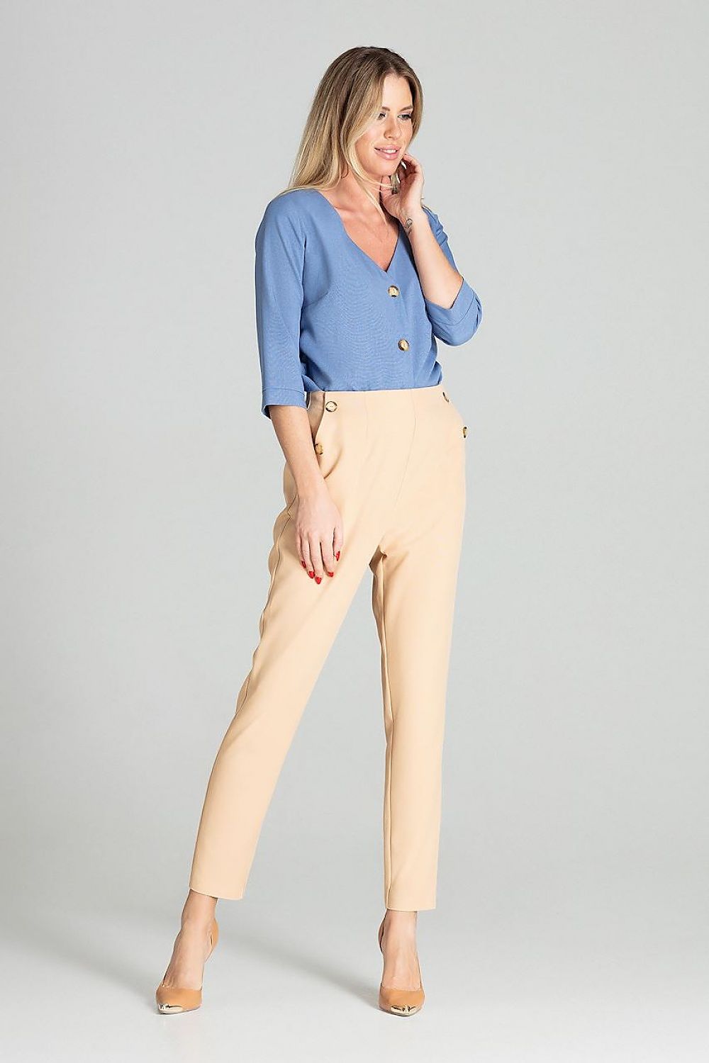Naya – Klassisk hvit 3/4-ermet skjorte fra Roco Fashion til dame fra MS StyleHaven, laget av polyester, farge Blå, størrelse XL, med long ermer, perfekt til casual; dress