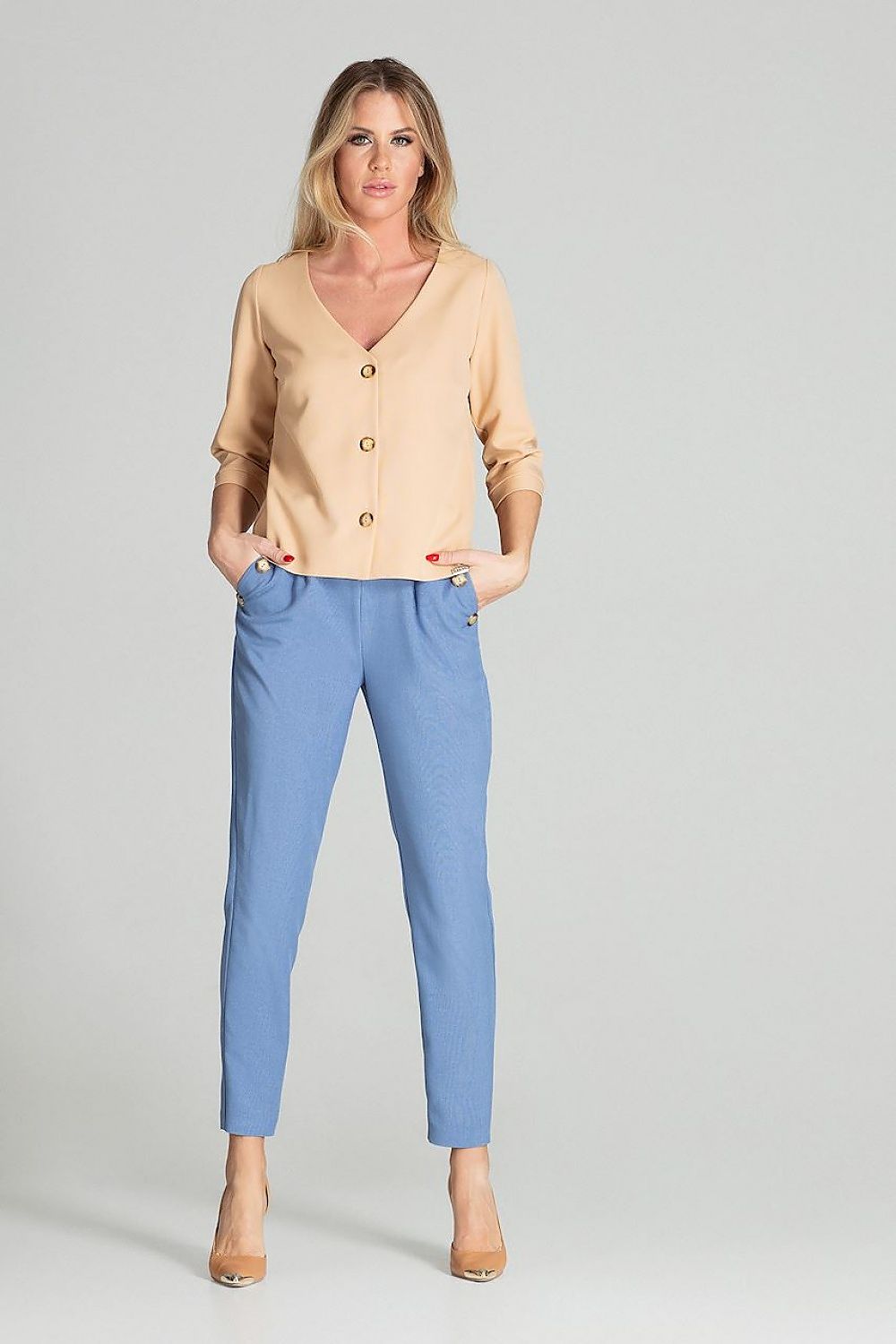 Naya – Klassisk hvit 3/4-ermet skjorte fra Roco Fashion til dame fra MS StyleHaven, laget av polyester, farge beige, størrelse s, med long ermer, perfekt til casual; dress