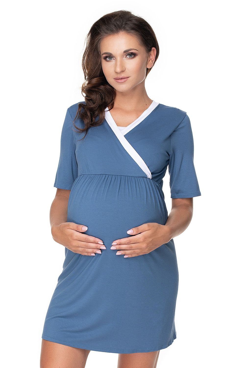 Harmony Duo Nattkjole og kappe for gravide fra PeeKaBoo til dame fra MS StyleHaven, laget av Elastan; Viskose, farge Blå, størrelse L/XL, med long ermer, perfekt til casual; dress