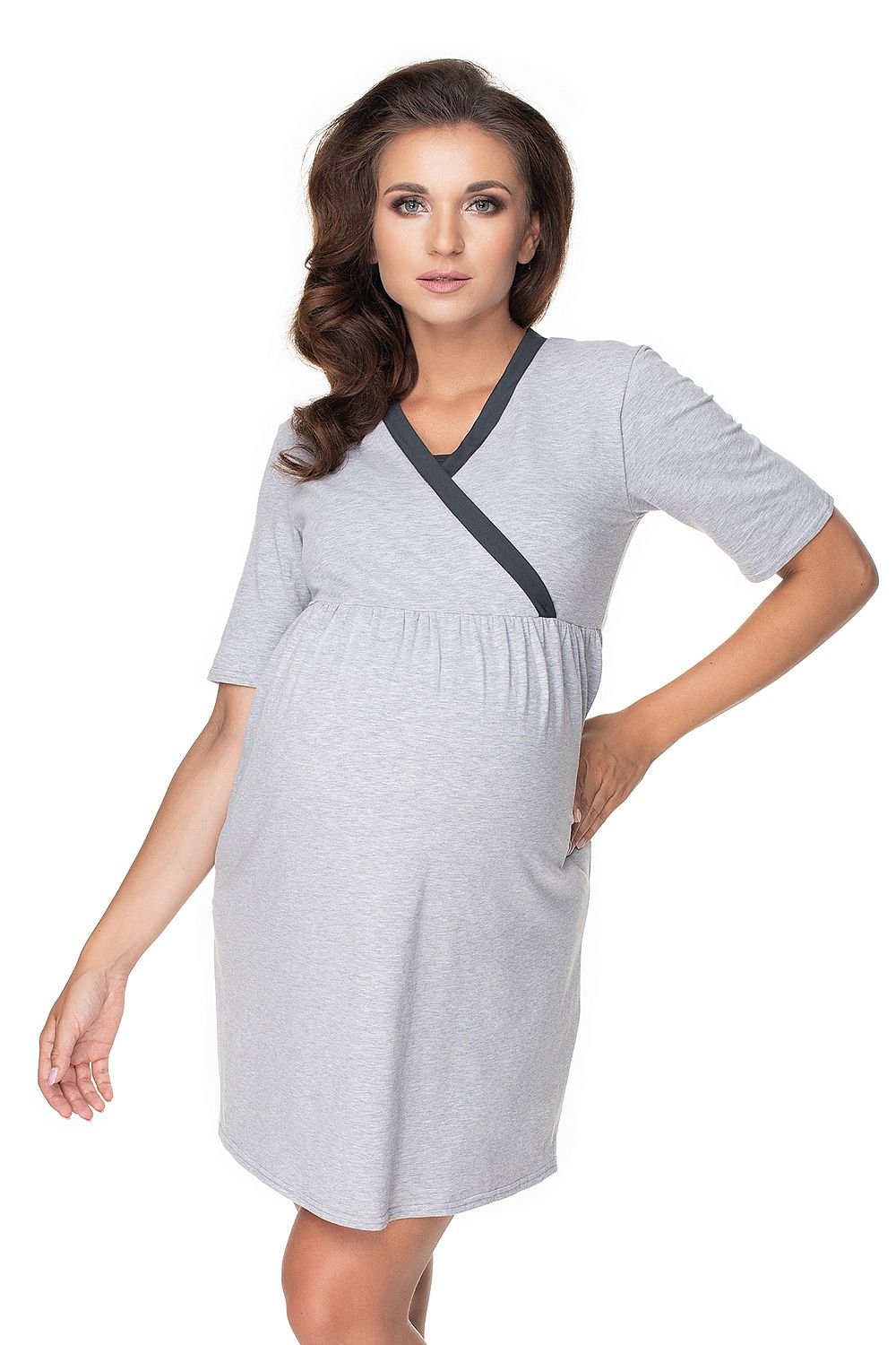 Harmony Duo Nattkjole og kappe for gravide fra PeeKaBoo til dame fra MS StyleHaven, laget av Elastan; Viskose, farge Grå, størrelse L/XL, med long ermer, perfekt til casual; dress