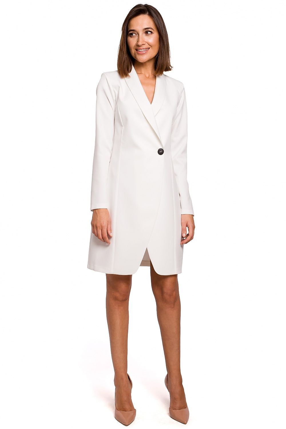 Dagkjole Stylove til dame fra MS StyleHaven, laget av polyester, farge beige, størrelse s, med long ermer, mini lengde, kjolestil jacket, perfekt til dress