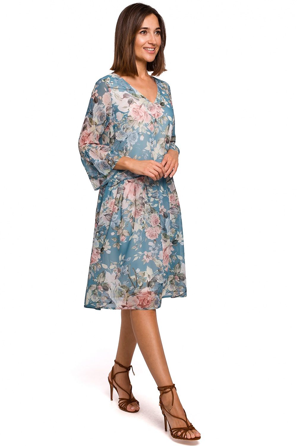 Dagkjole Stylove til dame fra MS StyleHaven, laget av polyester, farge Blå, størrelse s, med lang ermer, knee-1 lengde, kjolestil a-line, perfekt til dress