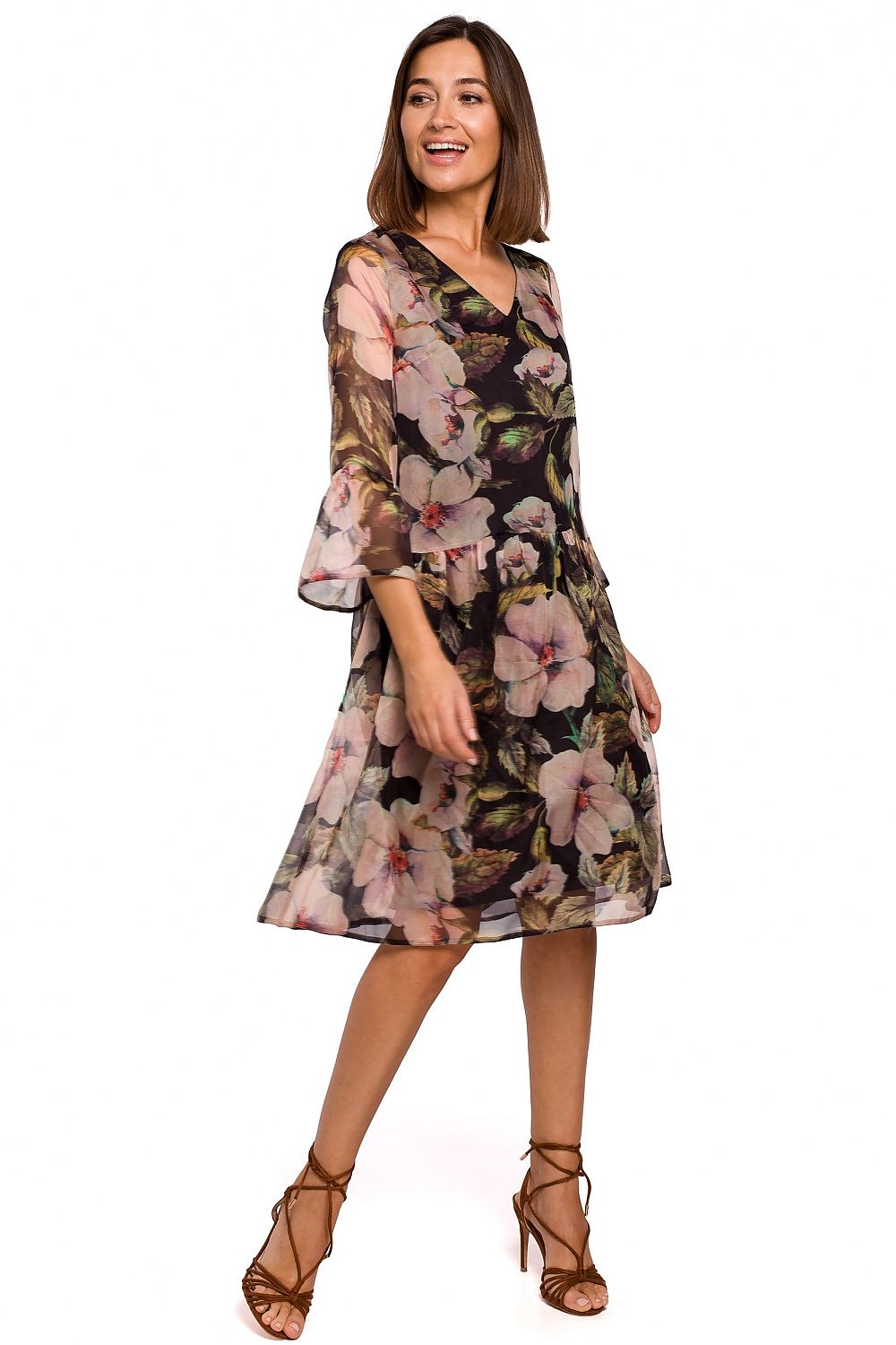 Dagkjole Stylove til dame fra MS StyleHaven, laget av polyester, farge Blå, størrelse L, med lang ermer, perfekt til dress