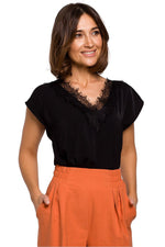 Bluse Stylove til dame fra MS StyleHaven, laget av polyester, farge Svart, størrelse s, med short; cap ermer, perfekt til dress