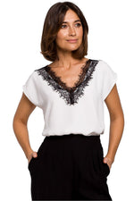 Bluse Stylove til dame fra MS StyleHaven, laget av polyester, farge Svart, størrelse XL, med short; cap ermer, perfekt til dress