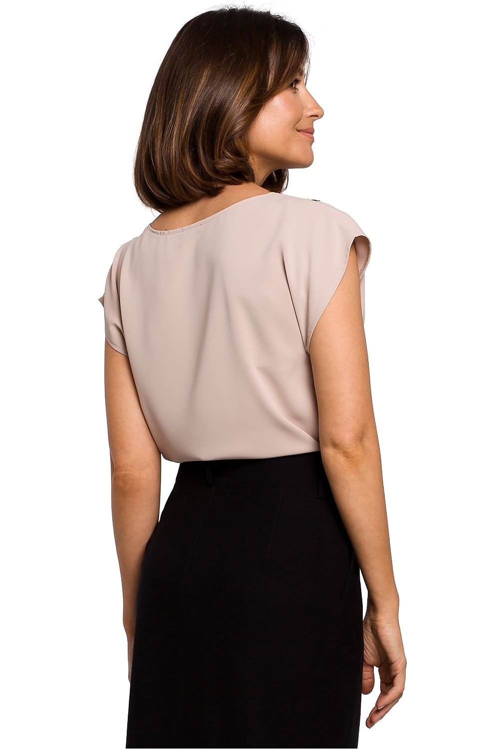Bluse Stylove til dame fra MS StyleHaven, laget av polyester, farge beige, størrelse XL, med short; cap ermer, perfekt til dress