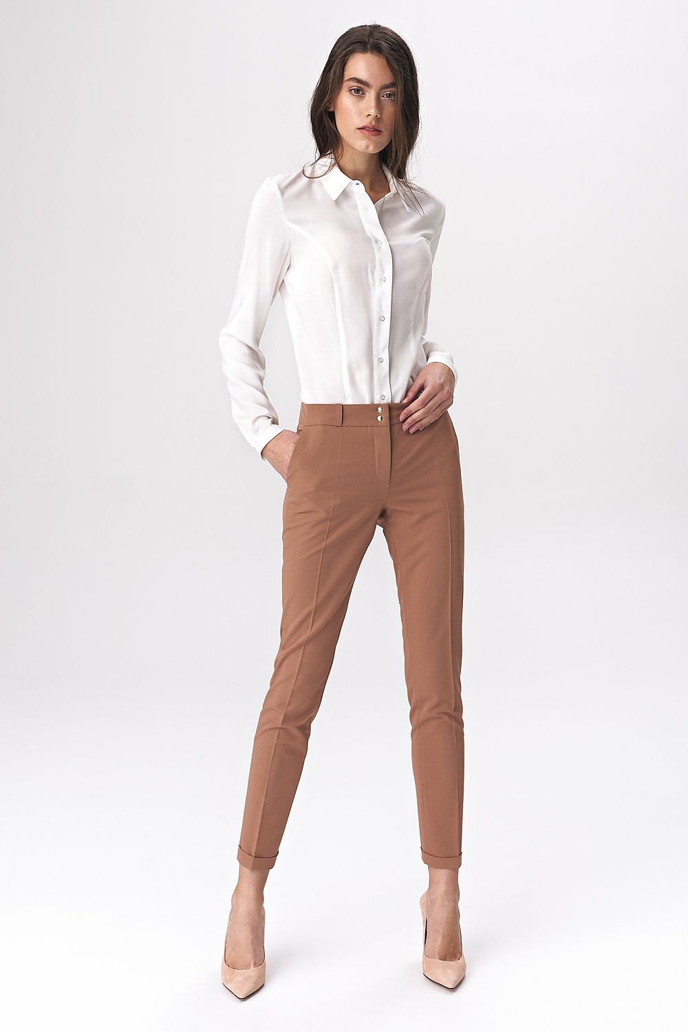 Damebukser Nife til dame fra MS StyleHaven, laget av polyester; Viskose, farge Brun, størrelse 36, med long ermer, perfekt til casual; dress