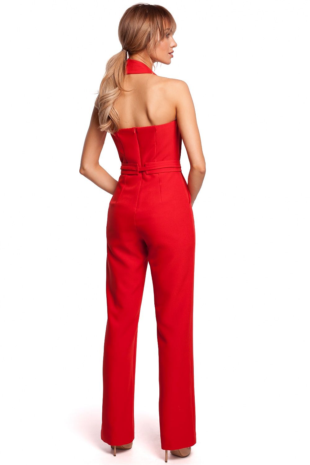 Åpen rygg Jumpsuit - Moe til dame fra MS StyleHaven, laget av polyester, farge Rød, størrelse M, med sleeveless ermer, perfekt til casual; dress