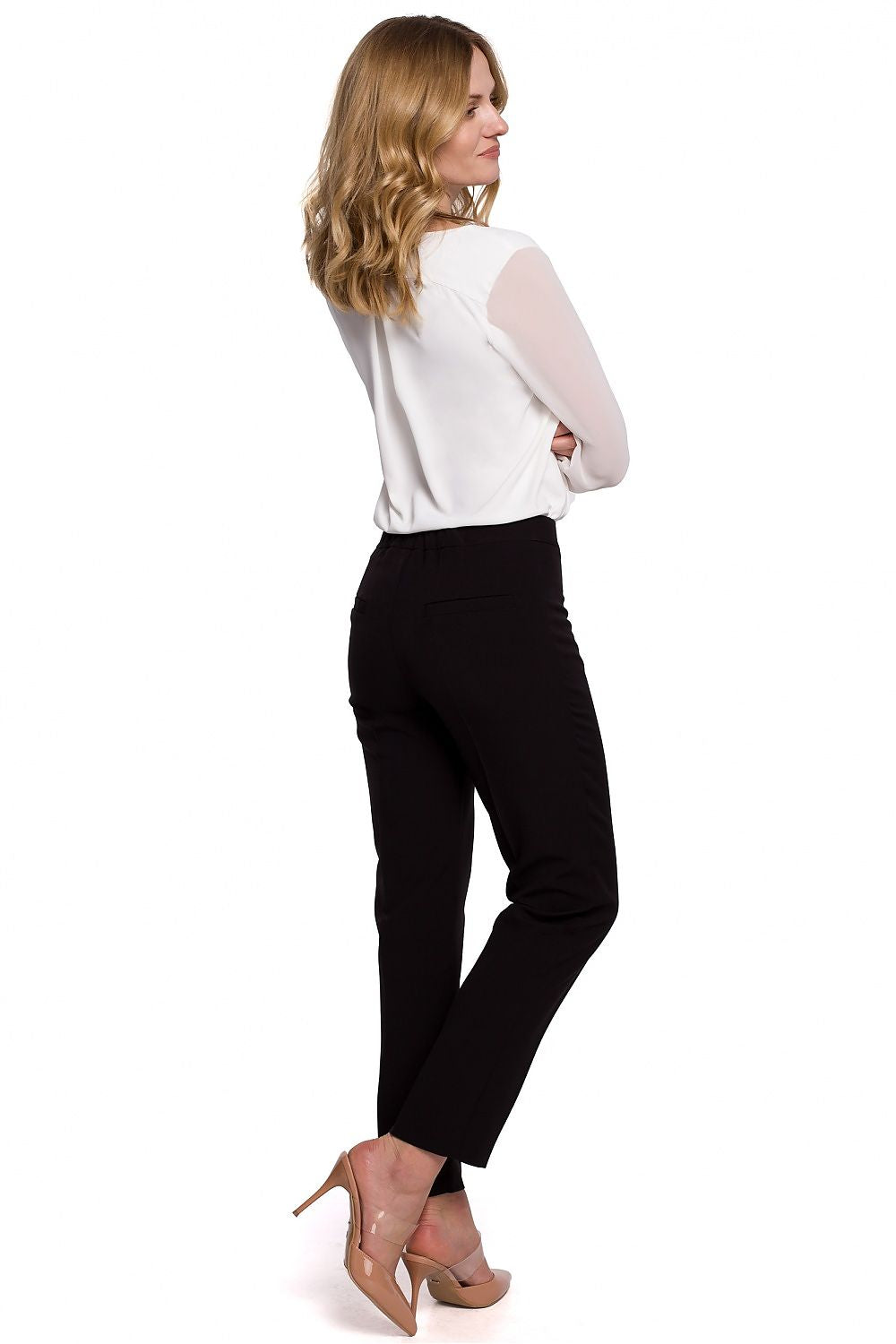Rettskårne bukser - Makover til dame fra MS StyleHaven, laget av polyester; Elastan, farge Svart, størrelse M, med 45720 ermer