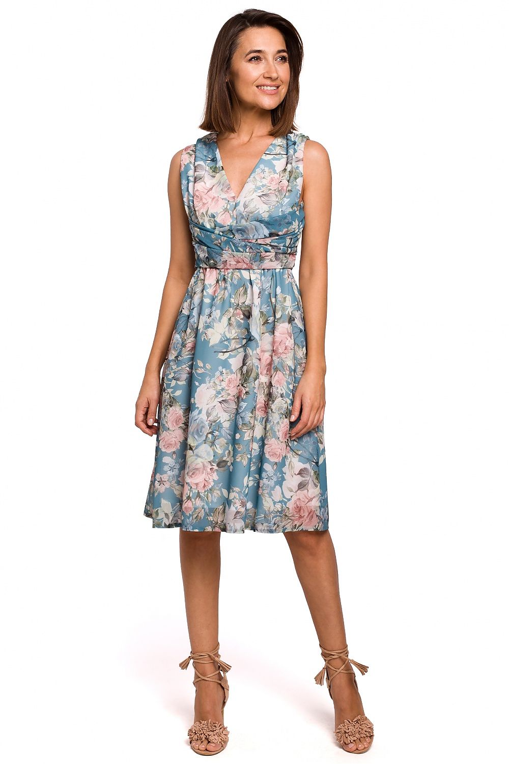 Dagkjole Stylove til dame fra MS StyleHaven, laget av polyester, farge Blå, størrelse s, med sleeveless ermer, midi lengde, kjolestil a-line, perfekt til dress