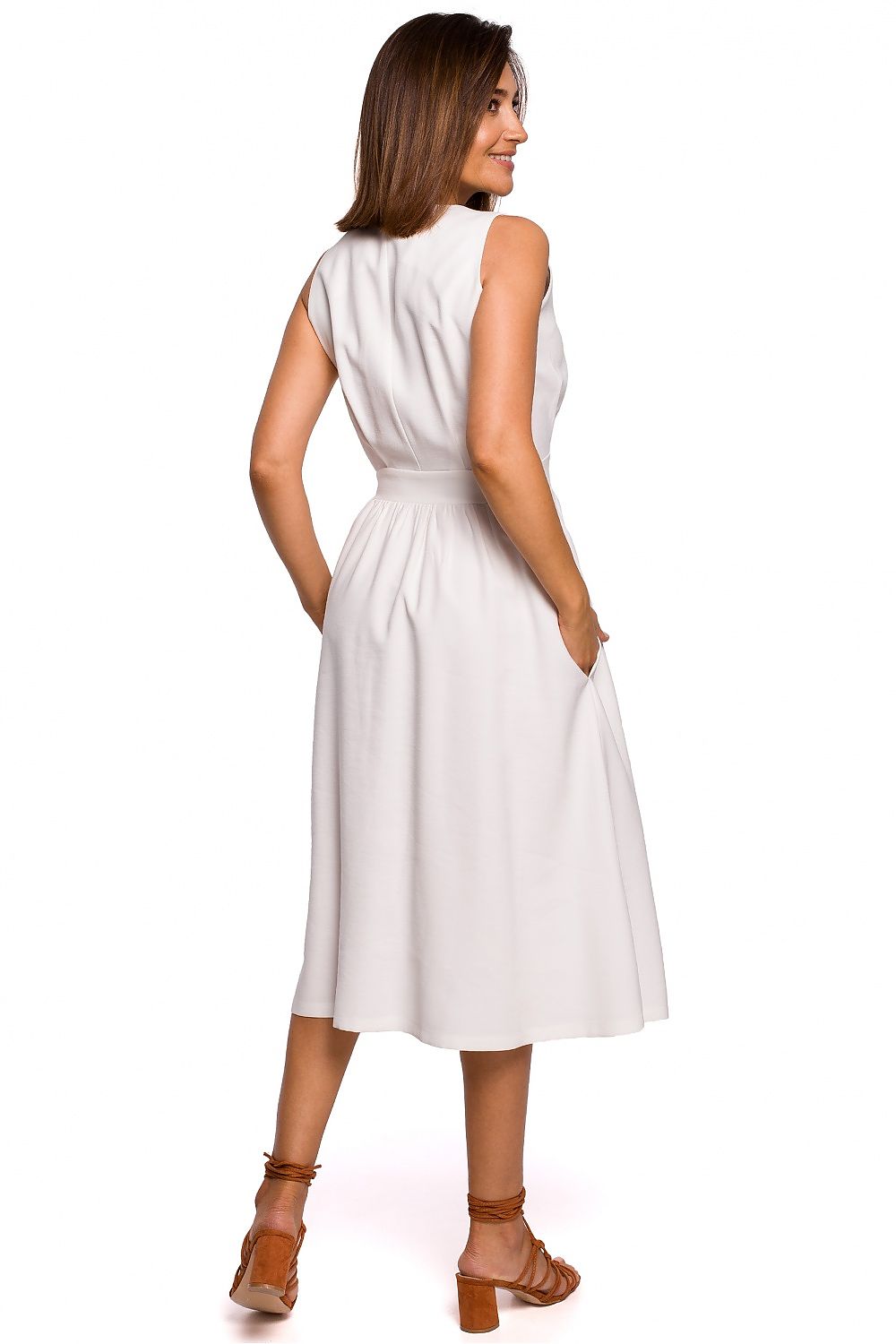 Dagkjole Stylove til dame fra MS StyleHaven, laget av polyester; Viskose, farge beige, størrelse M, med sleeveless ermer, perfekt til dress