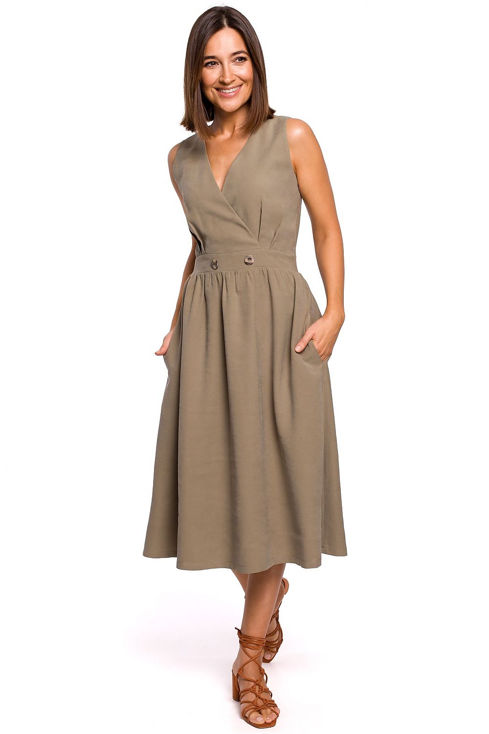Dagkjole Stylove til dame fra MS StyleHaven, laget av polyester; Viskose, farge beige, størrelse L, med sleeveless ermer, perfekt til dress