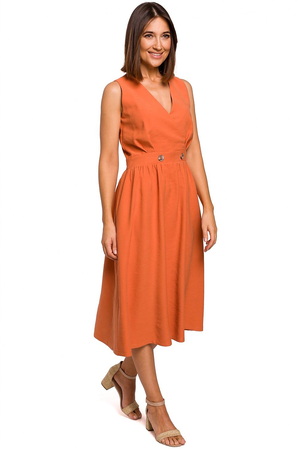 Dagkjole Stylove til dame fra MS StyleHaven, laget av polyester; Viskose, farge beige, størrelse XXL, med sleeveless ermer, perfekt til dress