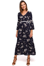 Dagkjole Stylove til dame fra MS StyleHaven, laget av polyester; Viskose, farge Marineblå, størrelse s, med lang ermer, maxi lengde, kjolestil a-line, perfekt til dress