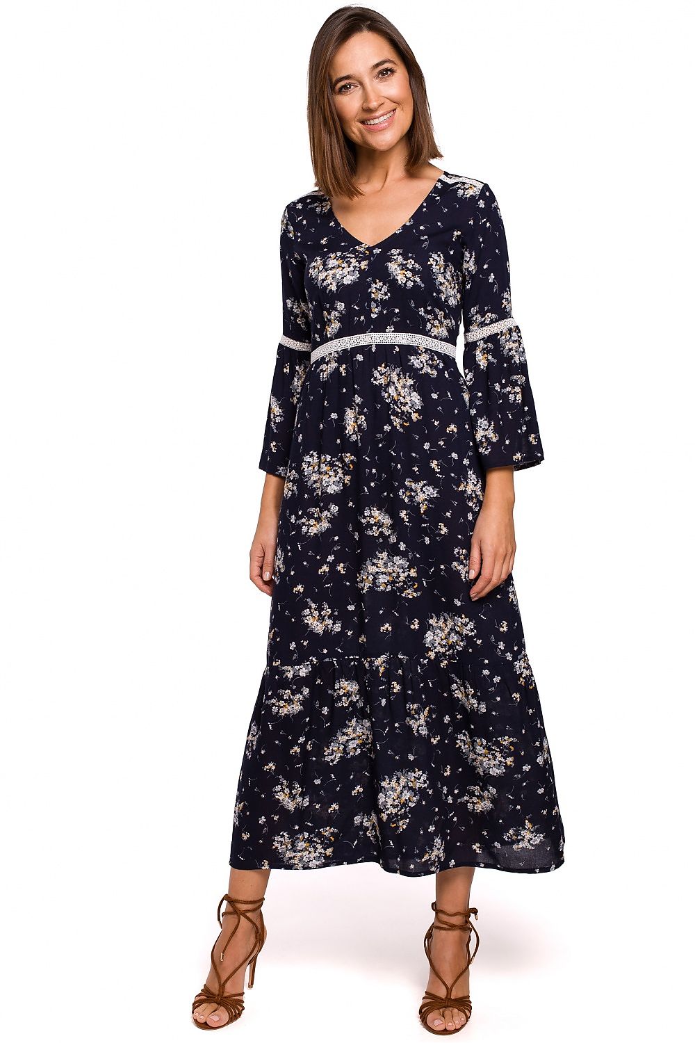 Dagkjole Stylove til dame fra MS StyleHaven, laget av polyester; Viskose, farge Marineblå, størrelse s, med lang ermer, maxi lengde, kjolestil a-line, perfekt til dress
