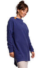 BeWear Long Sweatshirt med hette til dame fra MS StyleHaven, laget av Bomull; polyester, farge Blå, størrelse S/M, med long ermer, perfekt til dress