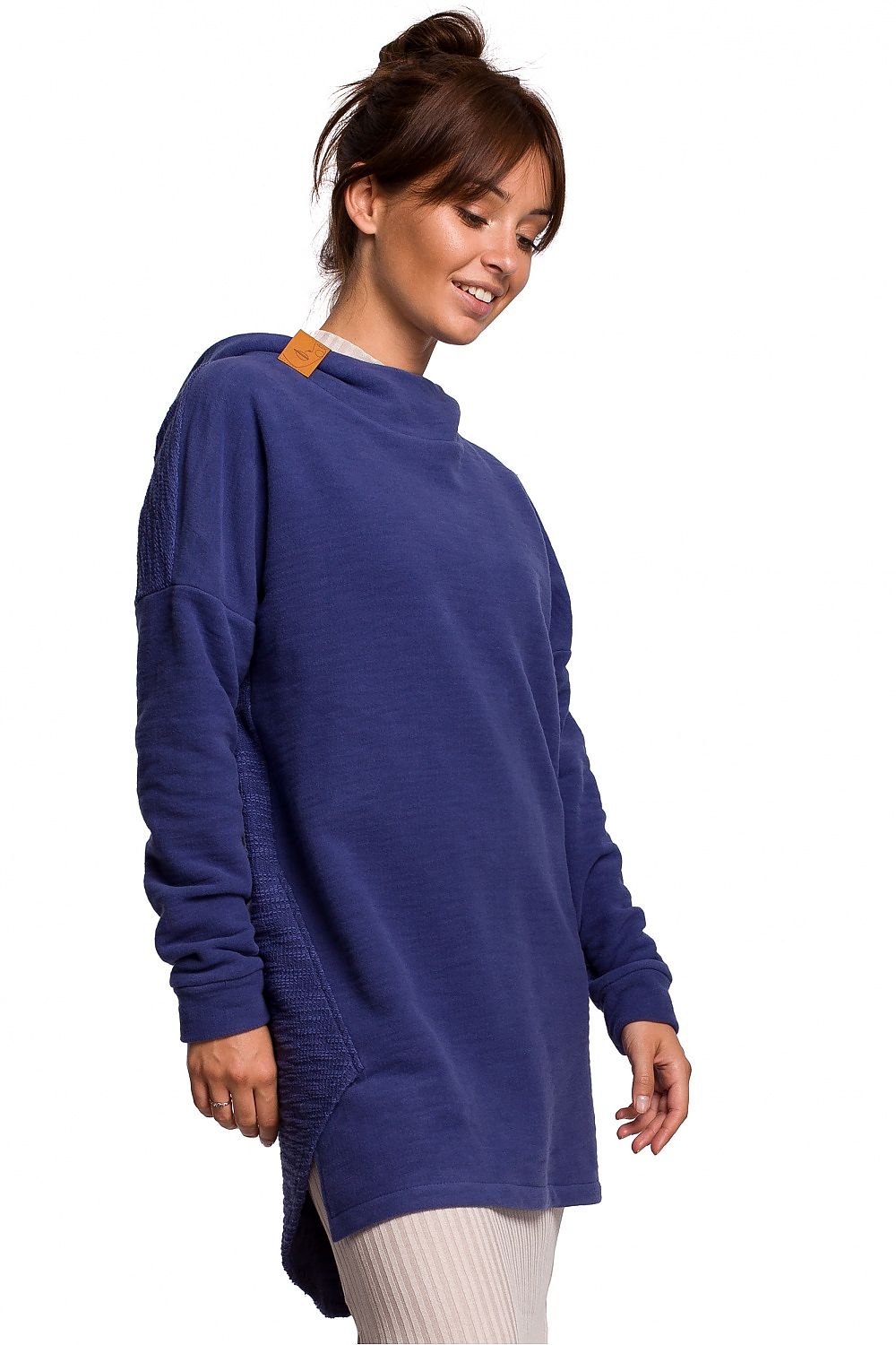 BeWear Long Sweatshirt med hette til dame fra MS StyleHaven, laget av Bomull; polyester, farge Blå, størrelse S/M, med long ermer, perfekt til dress