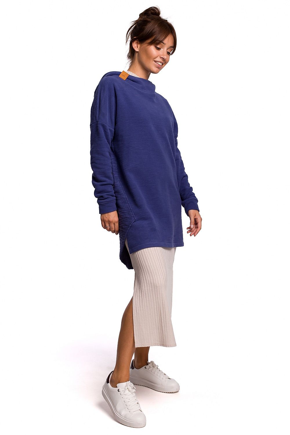 BeWear Long Sweatshirt med hette til dame fra MS StyleHaven, laget av Bomull; polyester, farge Blå, størrelse L/XL, med long ermer, perfekt til dress
