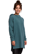 BeWear Long Sweatshirt med hette til dame fra MS StyleHaven, laget av Bomull; polyester, farge Grønn, størrelse S/M, med long ermer, perfekt til dress