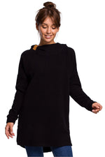BeWear Long Sweatshirt med hette til dame fra MS StyleHaven, laget av Bomull; polyester, farge Svart, størrelse S/M, med long ermer, perfekt til dress