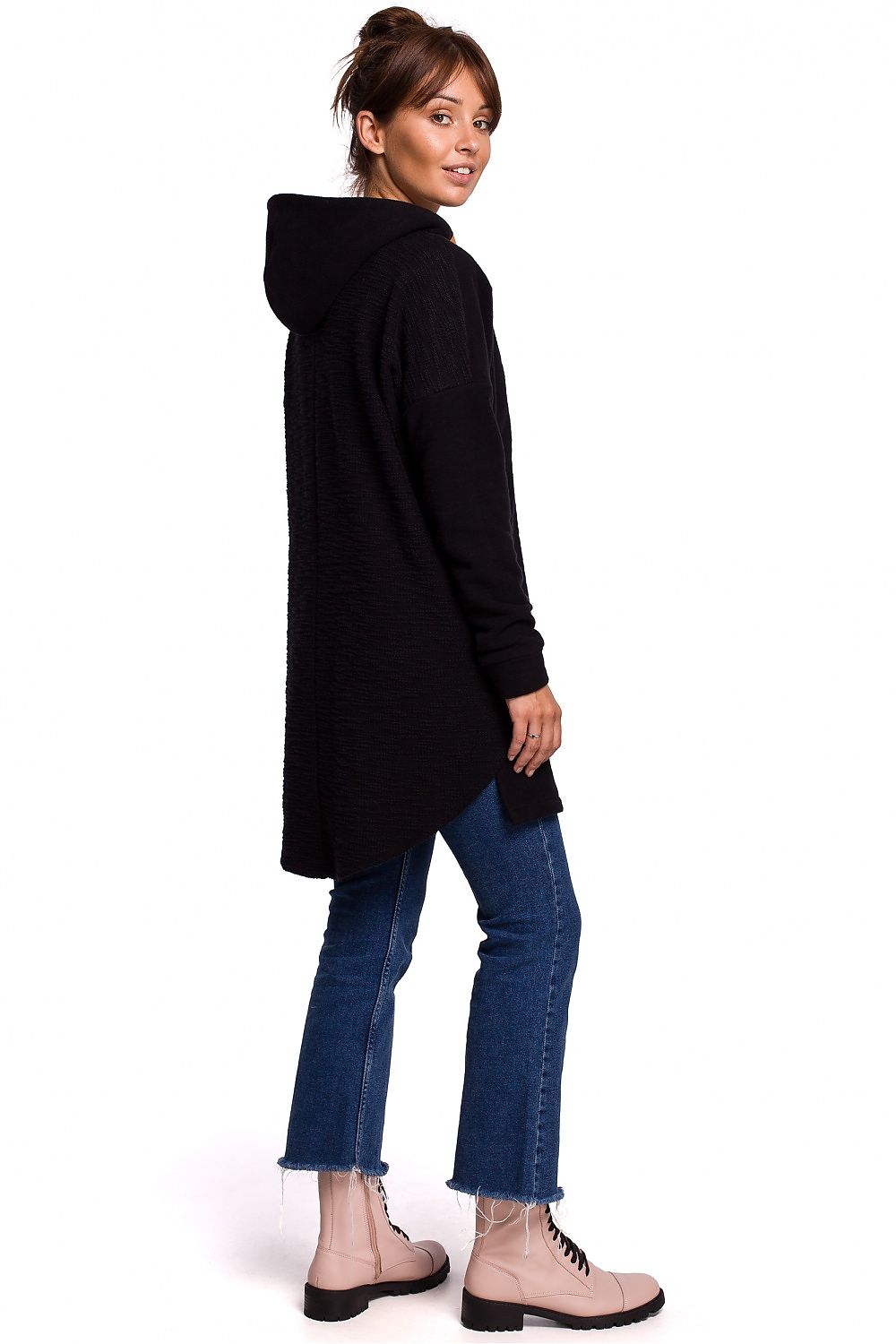 BeWear Long Sweatshirt med hette til dame fra MS StyleHaven, laget av Bomull; polyester, farge Svart, størrelse 2XL/3XL, med long ermer, perfekt til dress