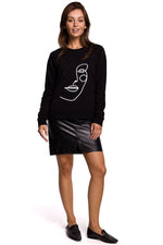 Bomull Sweatshirt - BeWear til dame fra MS StyleHaven, laget av Bomull; polyester, farge Svart, størrelse M, med long ermer, perfekt til dress