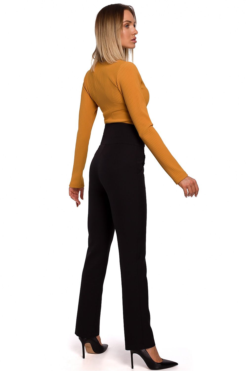 Slim-Fit bukser – høy midje til dame fra MS StyleHaven, laget av polyester, farge Svart, størrelse M, med long ermer, perfekt til casual; dress