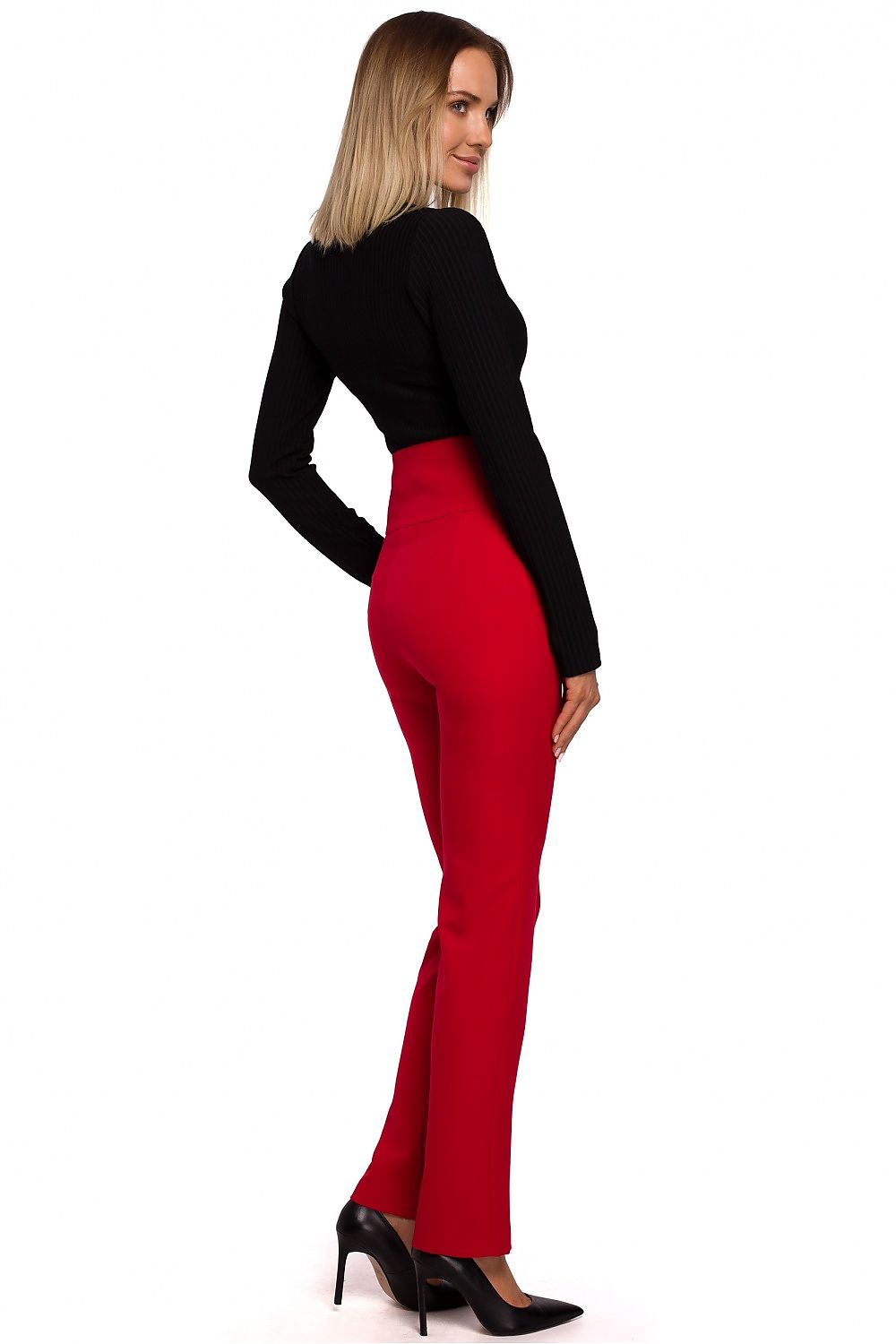 Slim-Fit bukser – høy midje til dame fra MS StyleHaven, laget av polyester, farge Svart, størrelse XL, med long ermer, perfekt til casual; dress