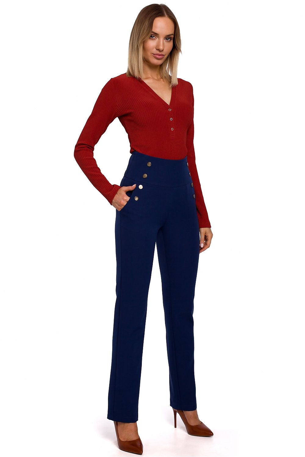 Slim-Fit bukser – høy midje til dame fra MS StyleHaven, laget av polyester, farge Svart, størrelse XXL, med long ermer, perfekt til casual; dress