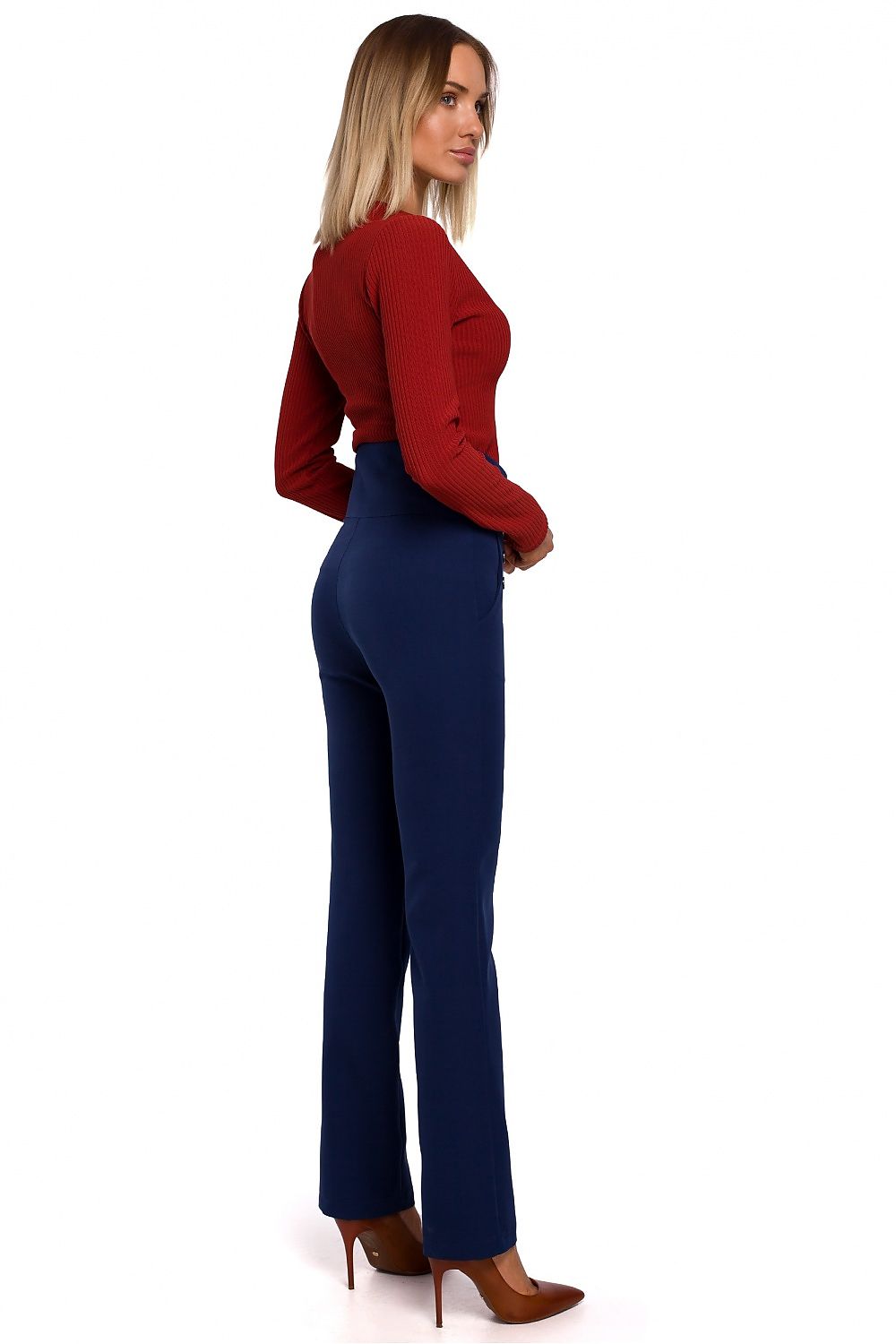Slim-Fit bukser – høy midje til dame fra MS StyleHaven, laget av polyester, farge Rød, størrelse s, med long ermer, perfekt til casual; dress