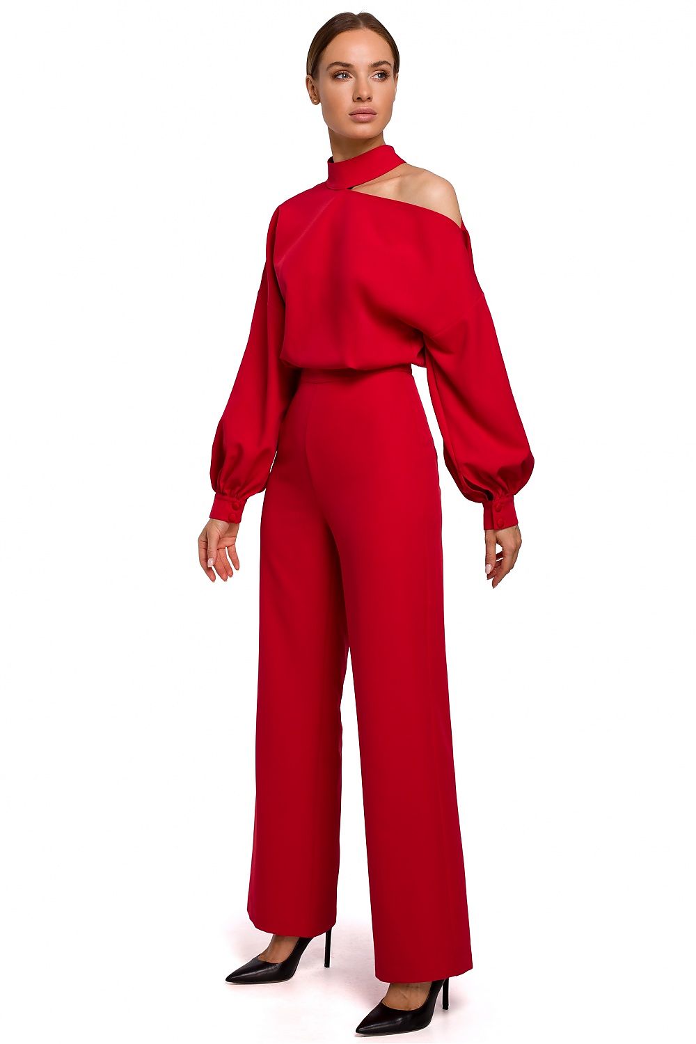 En Skulder Jumpsuit - Moe til dame fra MS StyleHaven, laget av polyester, farge Rød, størrelse s, med long ermer, perfekt til casual; dress