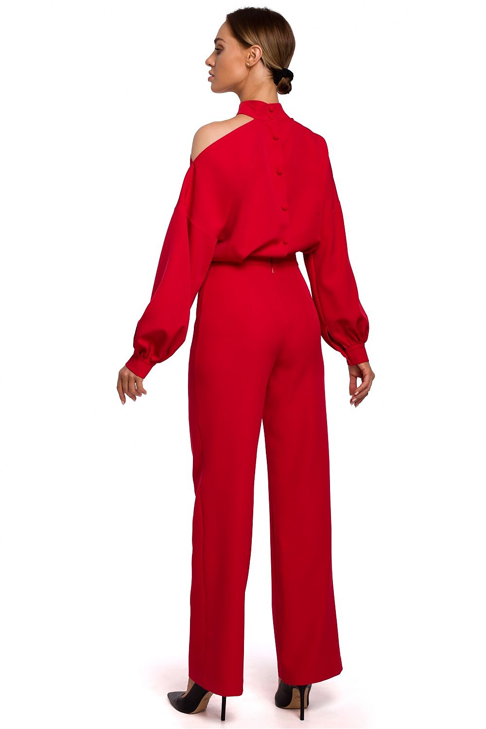 En Skulder Jumpsuit - Moe til dame fra MS StyleHaven, laget av polyester, farge Rød, størrelse M, med long ermer, perfekt til casual; dress