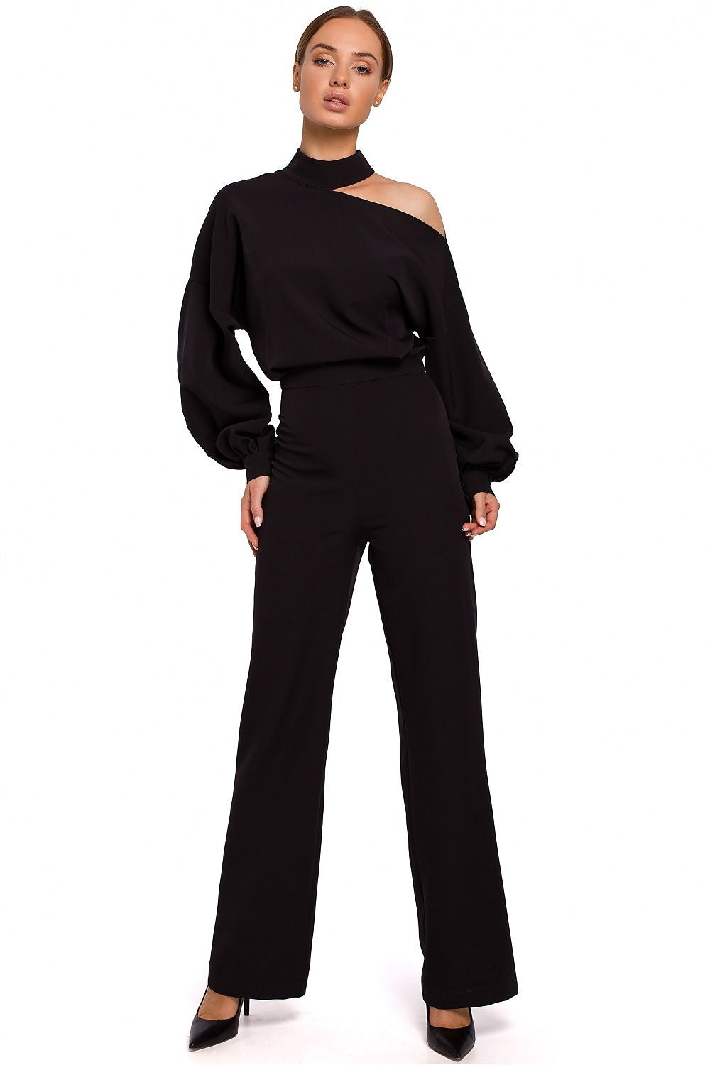En Skulder Jumpsuit - Moe til dame fra MS StyleHaven, laget av polyester, farge Marineblå, størrelse M, med long ermer, perfekt til casual; dress