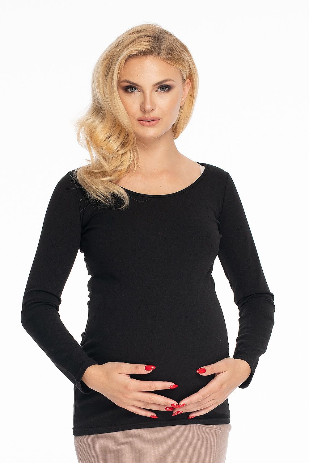 Klassisk sjarmerende gravidbluse fra PeeKaBoo til dame fra MS StyleHaven, laget av polyester, farge Svart, størrelse S/M, med long ermer, perfekt til casual; dress