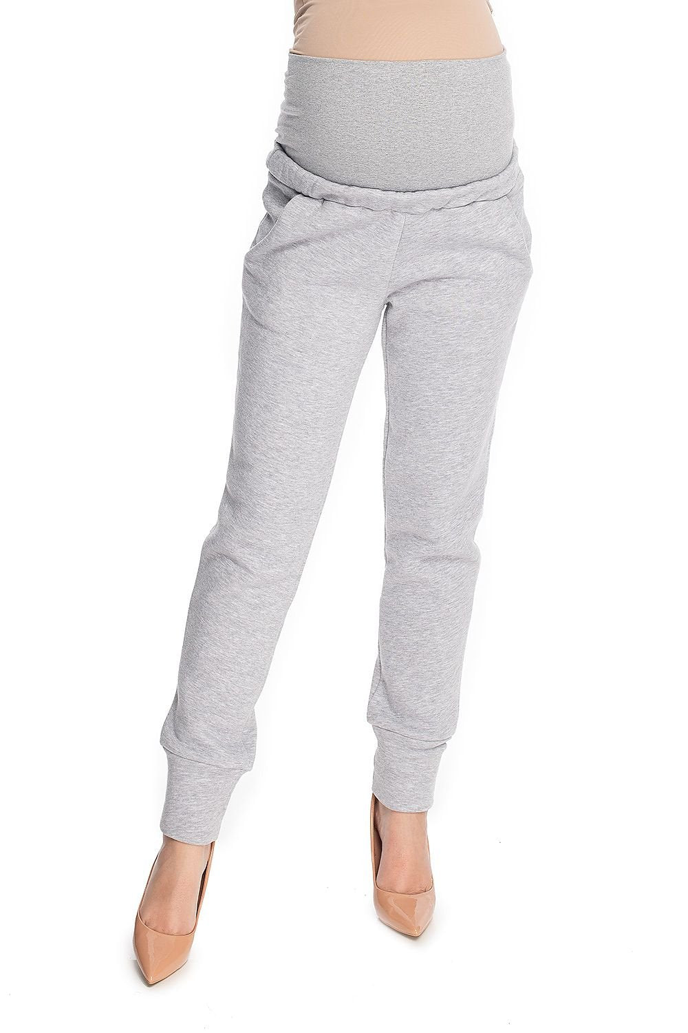 Serenity Fit Joggebukse for gravide fra PeeKaBoo til dame fra MS StyleHaven, laget av Bomull; Elastan; Viskose, farge Grå, størrelse S/M, med cap; short ermer, bukselengde long, perfekt til casual; dress
