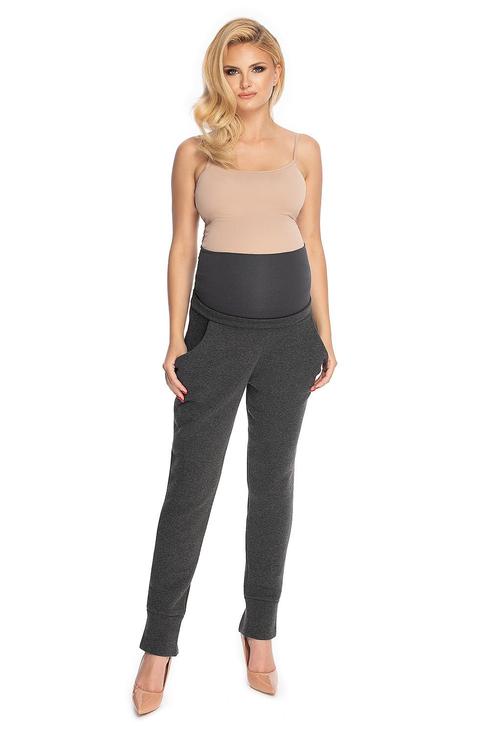 Avslappet treningsbukse for gravide fra PeeKaBoo til dame fra MS StyleHaven, laget av Viskose; Elastan; Bomull, farge Grå, størrelse L/XL, med long ermer, perfekt til casual; dress