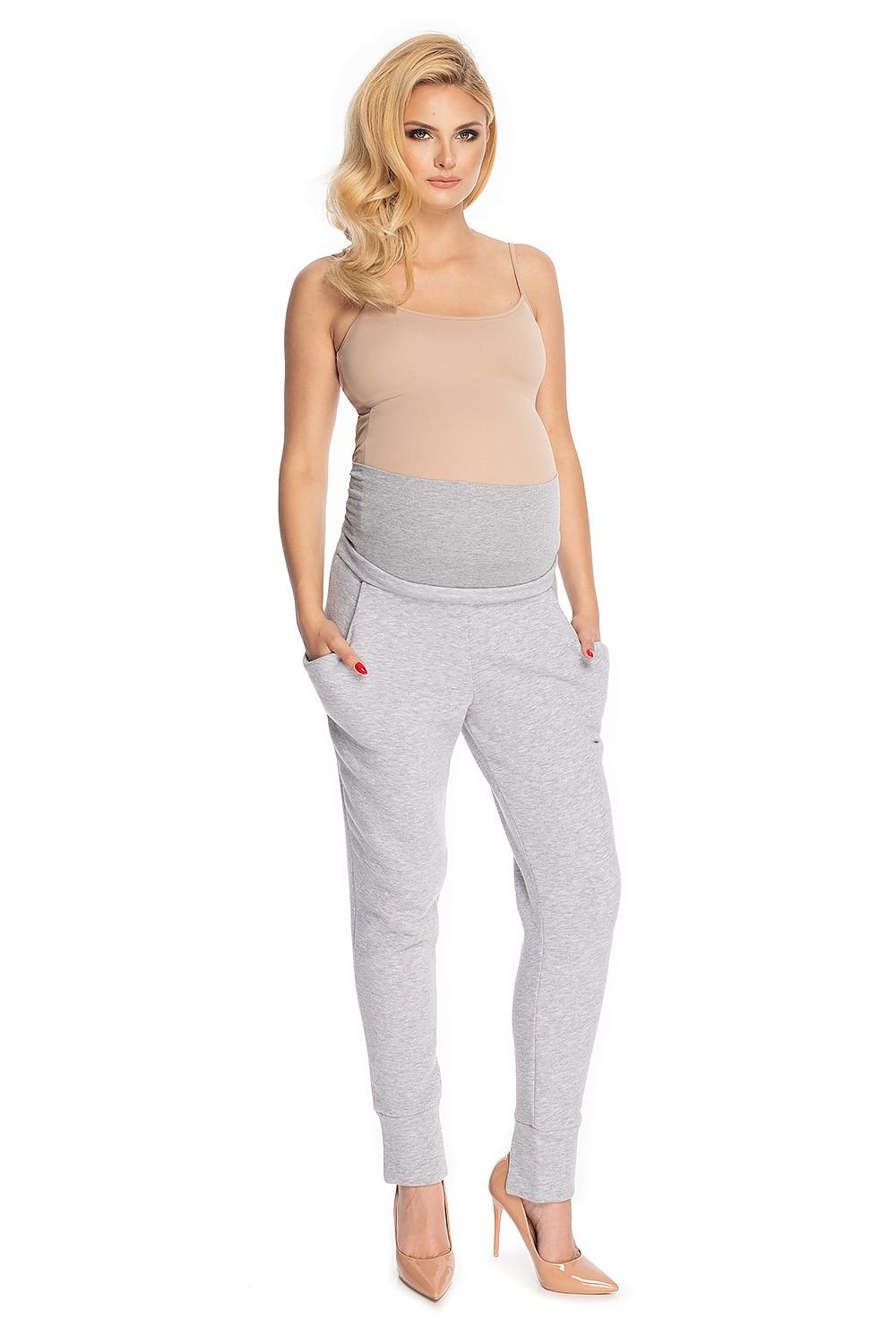 Avslappet treningsbukse for gravide fra PeeKaBoo til dame fra MS StyleHaven, laget av Viskose; Elastan; Bomull, farge Grå 2, størrelse L/XL, med long ermer, perfekt til casual; dress