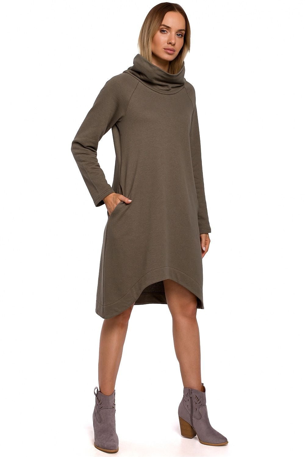 Dagkjole Moe til dame fra MS StyleHaven, laget av polyester, farge Grønn, størrelse s, med long ermer, knee lengde, kjolestil a-line, perfekt til casual; dress