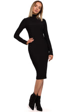 Elastisk Dagkjole Moe til dame fra MS StyleHaven, laget av polyester, farge Svart, størrelse s, med long ermer, midi lengde, kjolestil sheath, perfekt til casual; dress