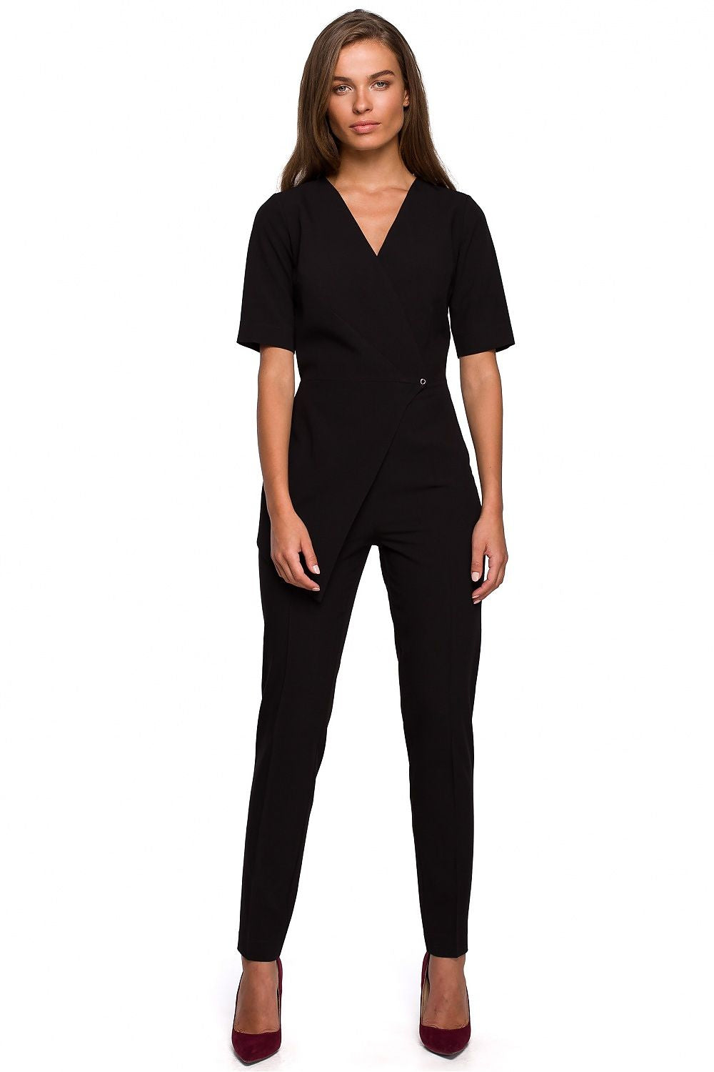 Jumpsuit Stylove til dame fra MS StyleHaven, laget av polyester; Viskose; Elastan, farge Svart, størrelse s, med short; cap ermer, perfekt til dress