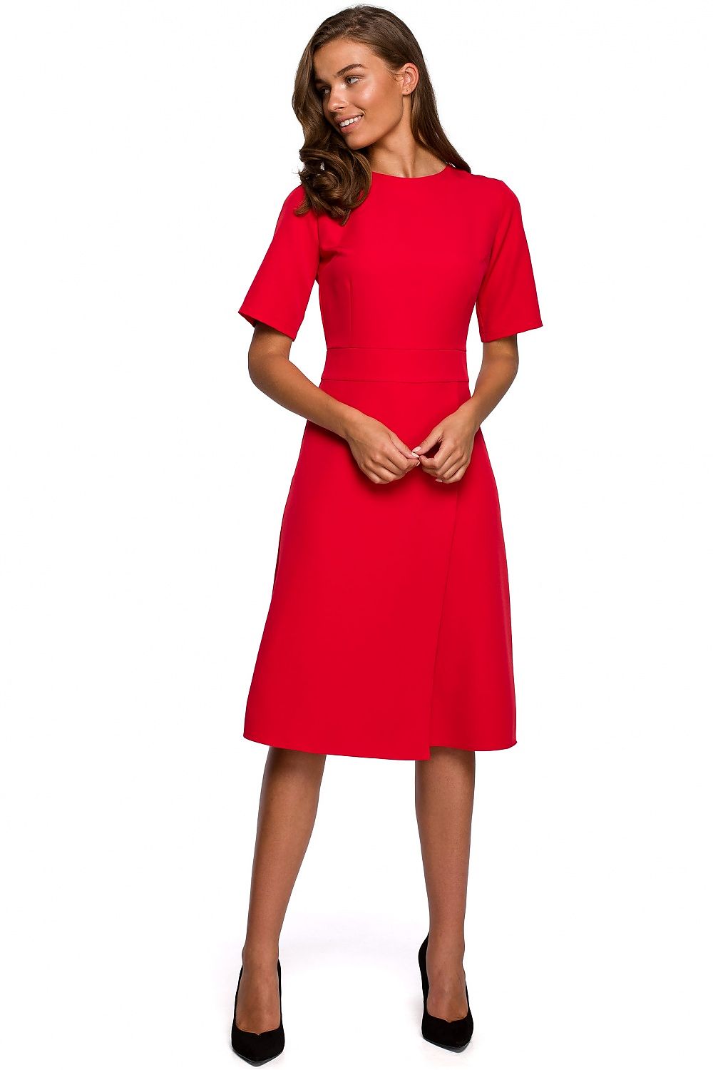 Dagkjole Stylove til dame fra MS StyleHaven, laget av polyester, farge Rød, størrelse s, med short ermer, midi; knee-1 lengde, kjolestil shift; a-line, perfekt til dress