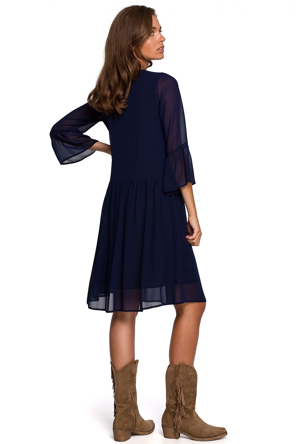 Cocktailkjole Stylove til dame fra MS StyleHaven, laget av polyester, farge Marineblå, størrelse M, med lang ermer, perfekt til dress