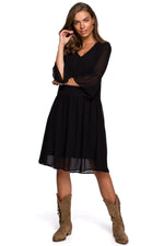 Cocktailkjole Stylove til dame fra MS StyleHaven, laget av polyester, farge Marineblå, størrelse L, med lang ermer, perfekt til dress