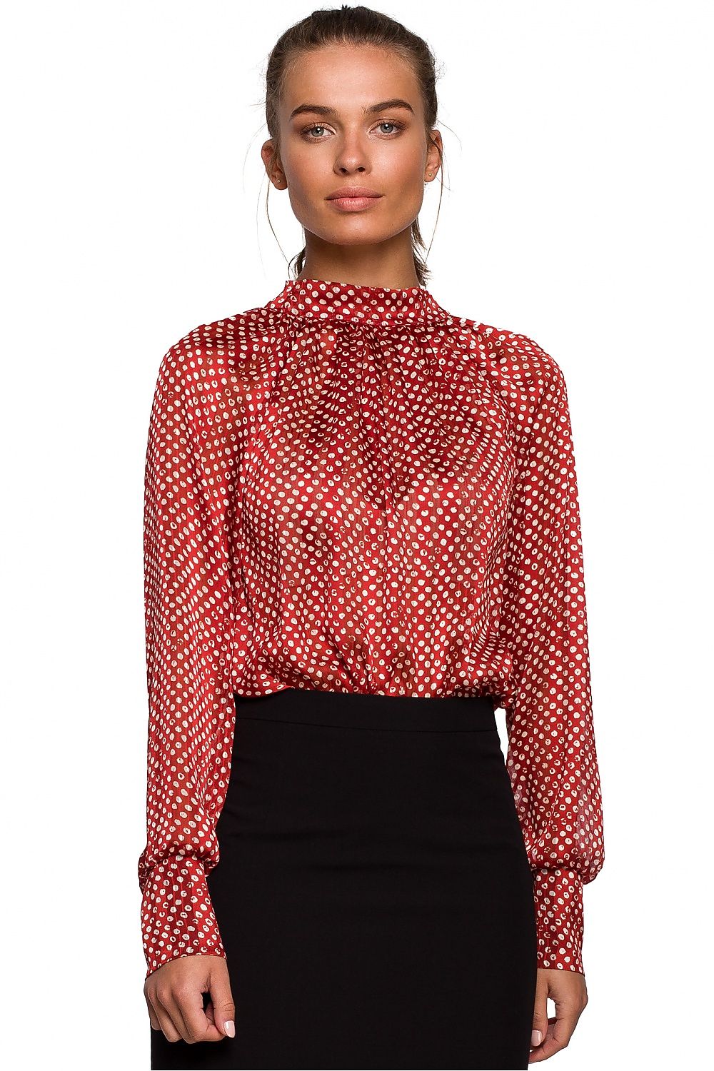 Bluse Stylove til dame fra MS StyleHaven, laget av polyester, farge Brun, størrelse XL, med long ermer, perfekt til dress