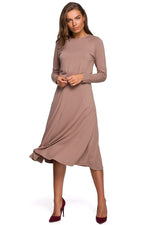 Dagkjole Stylove til dame fra MS StyleHaven, laget av Viskose, farge beige, størrelse s, med long ermer, midi; knee-1 lengde, kjolestil slip; a-line, perfekt til dress