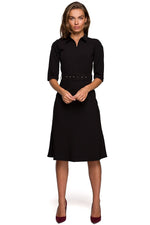 Dagkjole Stylove til dame fra MS StyleHaven, laget av polyester; Viskose, farge Svart, størrelse s, med lang ermer, midi lengde, kjolestil a-line, perfekt til dress