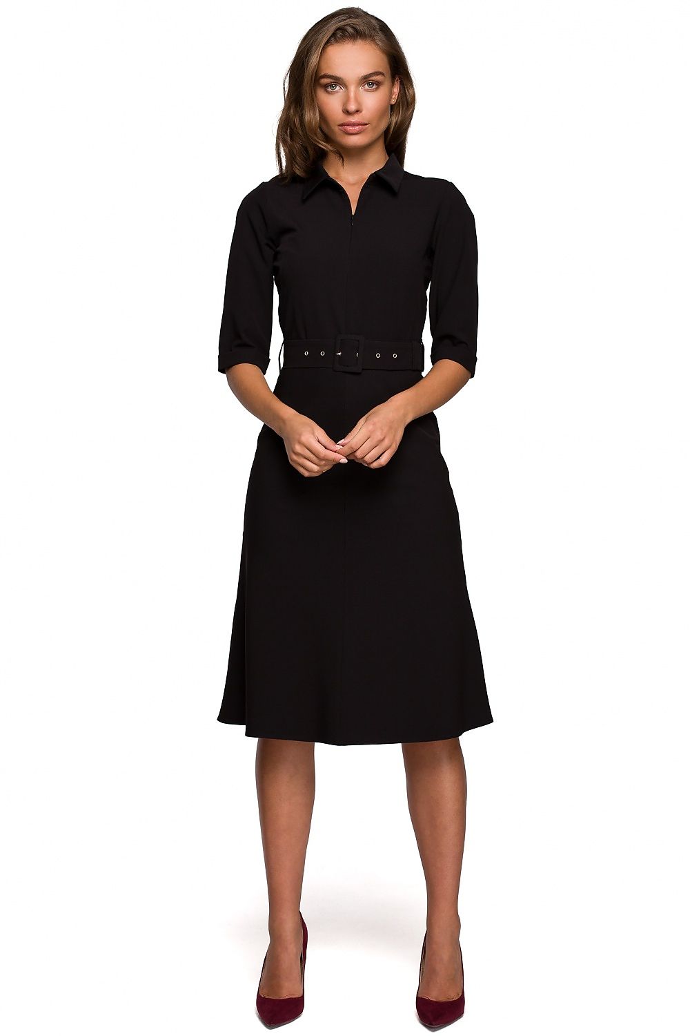 Dagkjole Stylove til dame fra MS StyleHaven, laget av polyester; Viskose, farge Svart, størrelse s, med lang ermer, midi lengde, kjolestil a-line, perfekt til dress
